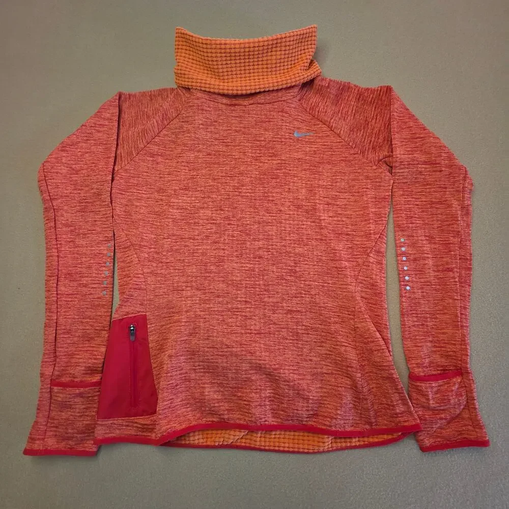 Nike Running Dri-Fit Therma Sphere Element Cowl Neck Pullover Orange Sz Small